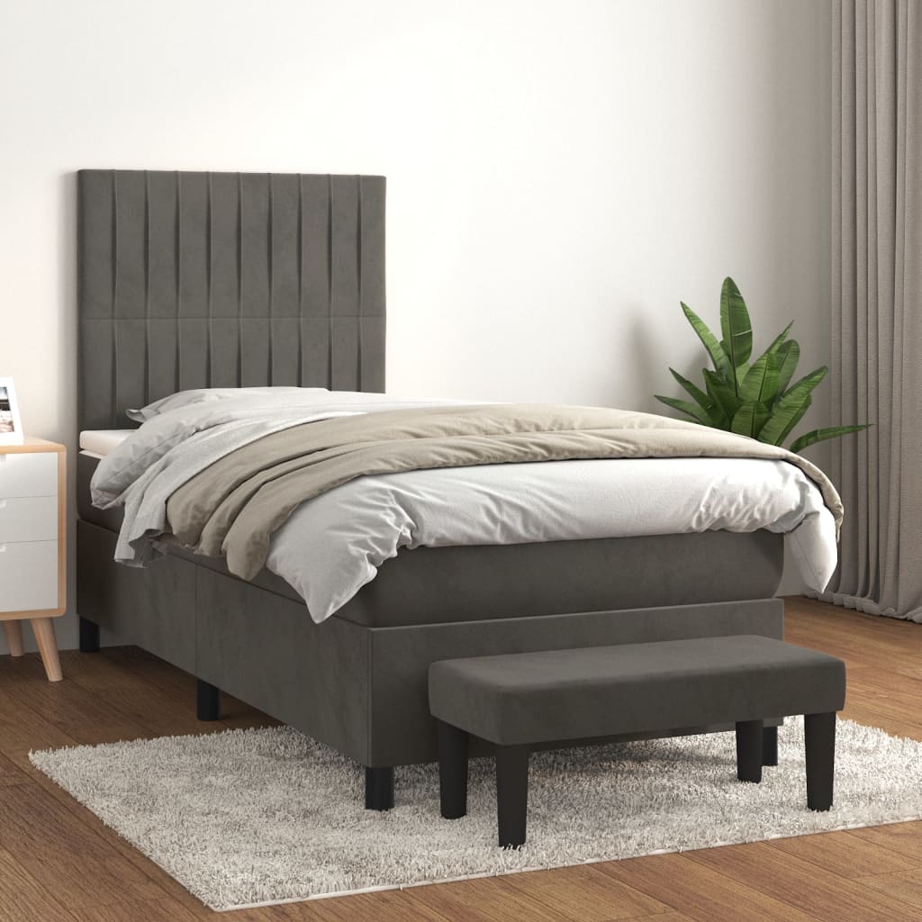 Boxspring met matras fluweel donkergrijs 90x190 cm Bedden & bedframes | Creëer jouw Trendy Thuis | Gratis bezorgd & Retour | Trendy.nl