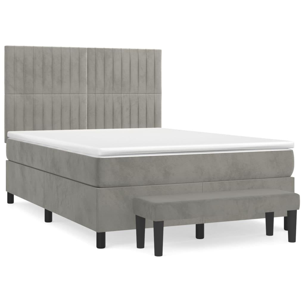 Boxspring met matras fluweel lichtgrijs 140x190 cm Bedden & bedframes | Creëer jouw Trendy Thuis | Gratis bezorgd & Retour | Trendy.nl