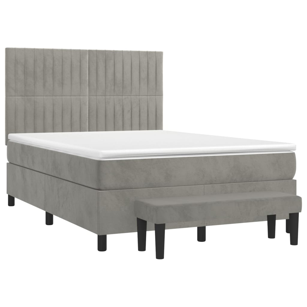 Boxspring met matras fluweel lichtgrijs 140x190 cm Bedden & bedframes | Creëer jouw Trendy Thuis | Gratis bezorgd & Retour | Trendy.nl