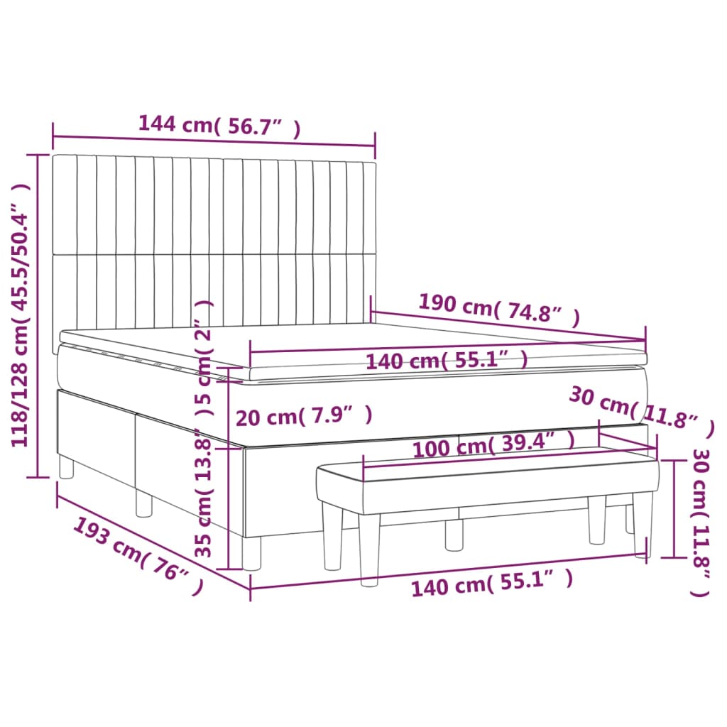 Boxspring met matras fluweel lichtgrijs 140x190 cm Bedden & bedframes | Creëer jouw Trendy Thuis | Gratis bezorgd & Retour | Trendy.nl