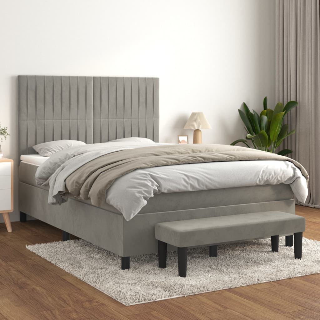 Boxspring met matras fluweel lichtgrijs 140x190 cm Bedden & bedframes | Creëer jouw Trendy Thuis | Gratis bezorgd & Retour | Trendy.nl