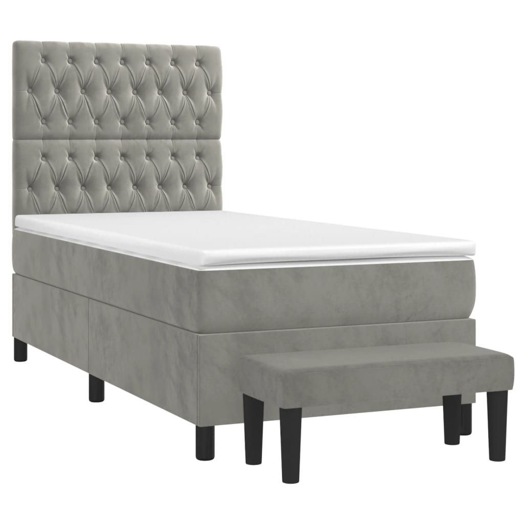 Boxspring met matras fluweel lichtgrijs 90x190 cm Bedden & bedframes | Creëer jouw Trendy Thuis | Gratis bezorgd & Retour | Trendy.nl