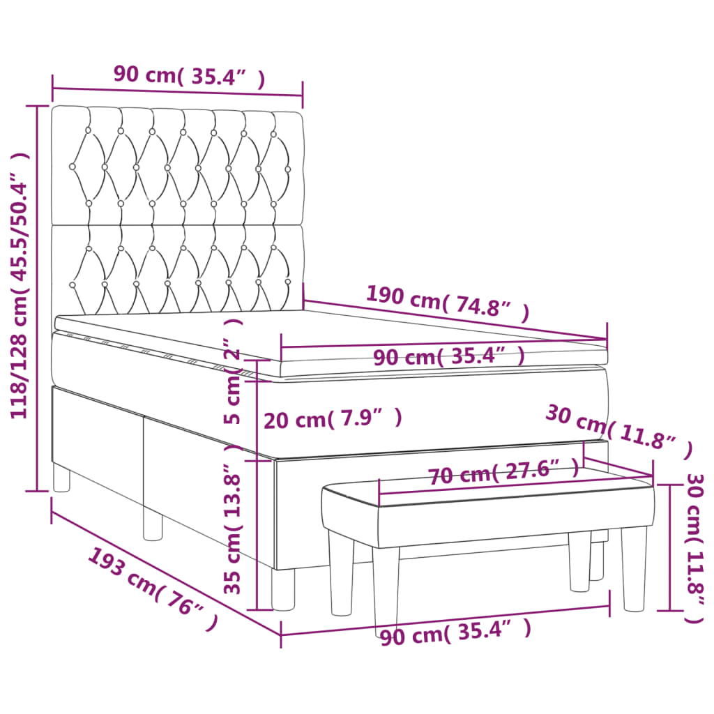 Boxspring met matras fluweel lichtgrijs 90x190 cm Bedden & bedframes | Creëer jouw Trendy Thuis | Gratis bezorgd & Retour | Trendy.nl