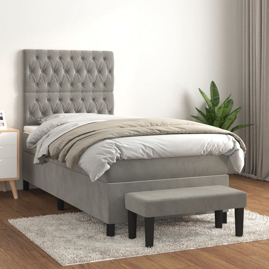 Boxspring met matras fluweel lichtgrijs 90x190 cm Bedden & bedframes | Creëer jouw Trendy Thuis | Gratis bezorgd & Retour | Trendy.nl