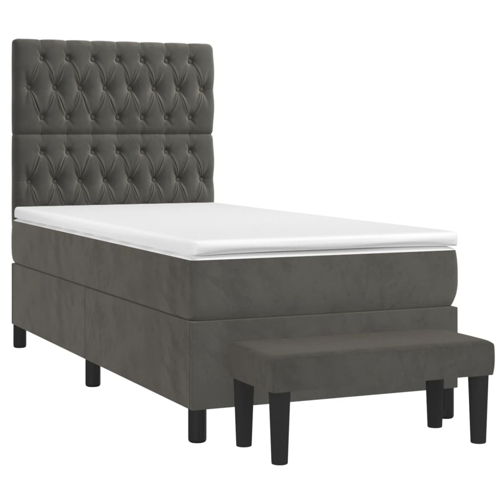 Boxspring met matras fluweel donkergrijs 90x190 cm Bedden & bedframes | Creëer jouw Trendy Thuis | Gratis bezorgd & Retour | Trendy.nl