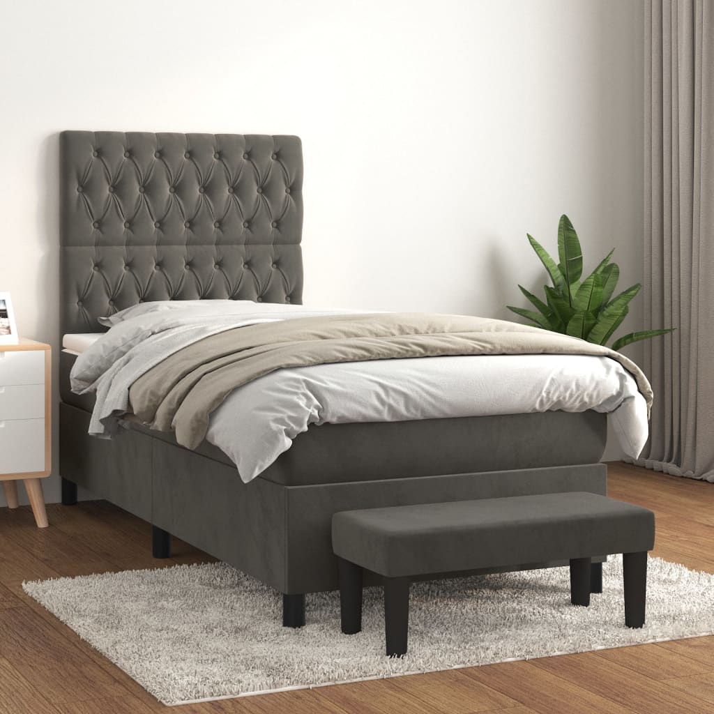 Boxspring met matras fluweel donkergrijs 90x190 cm Bedden & bedframes | Creëer jouw Trendy Thuis | Gratis bezorgd & Retour | Trendy.nl