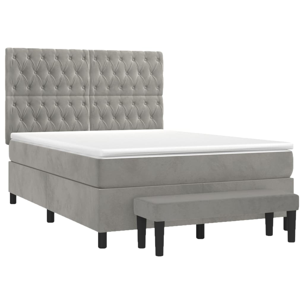 Boxspring met matras fluweel lichtgrijs 140x190 cm Bedden & bedframes | Creëer jouw Trendy Thuis | Gratis bezorgd & Retour | Trendy.nl