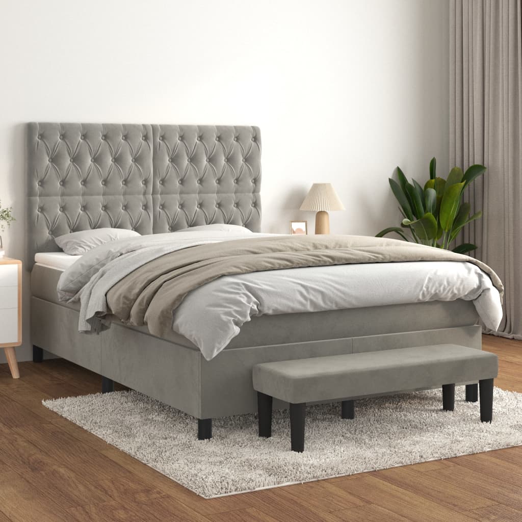 Boxspring met matras fluweel lichtgrijs 140x190 cm Bedden & bedframes | Creëer jouw Trendy Thuis | Gratis bezorgd & Retour | Trendy.nl