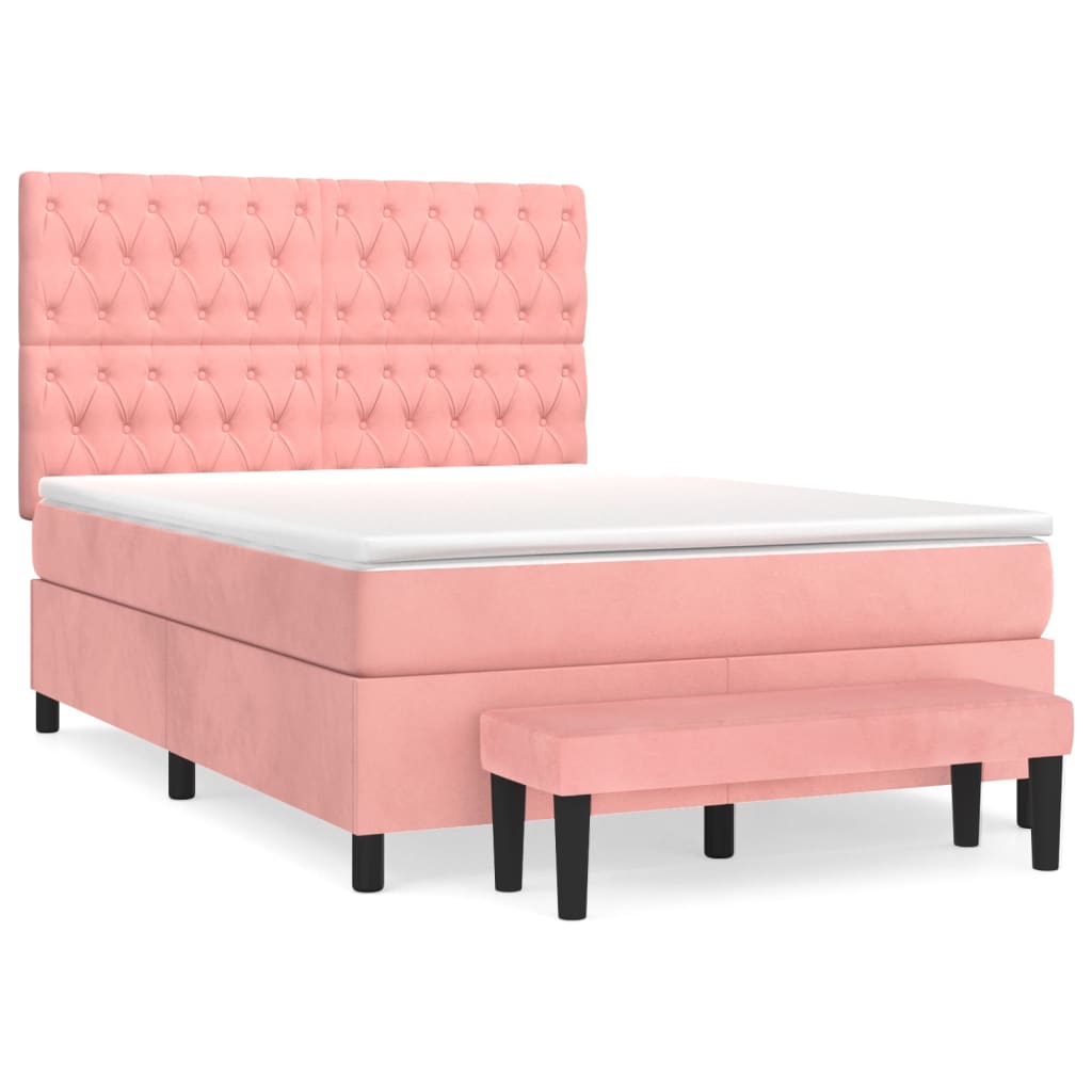 Boxspring met matras fluweel roze 140x190 cm Bedden & bedframes | Creëer jouw Trendy Thuis | Gratis bezorgd & Retour | Trendy.nl