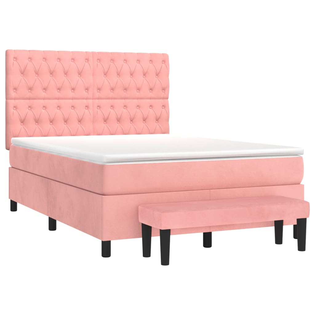 Boxspring met matras fluweel roze 140x190 cm Bedden & bedframes | Creëer jouw Trendy Thuis | Gratis bezorgd & Retour | Trendy.nl