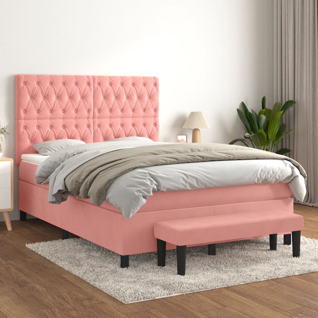 Boxspring met matras fluweel roze 140x190 cm Bedden & bedframes | Creëer jouw Trendy Thuis | Gratis bezorgd & Retour | Trendy.nl