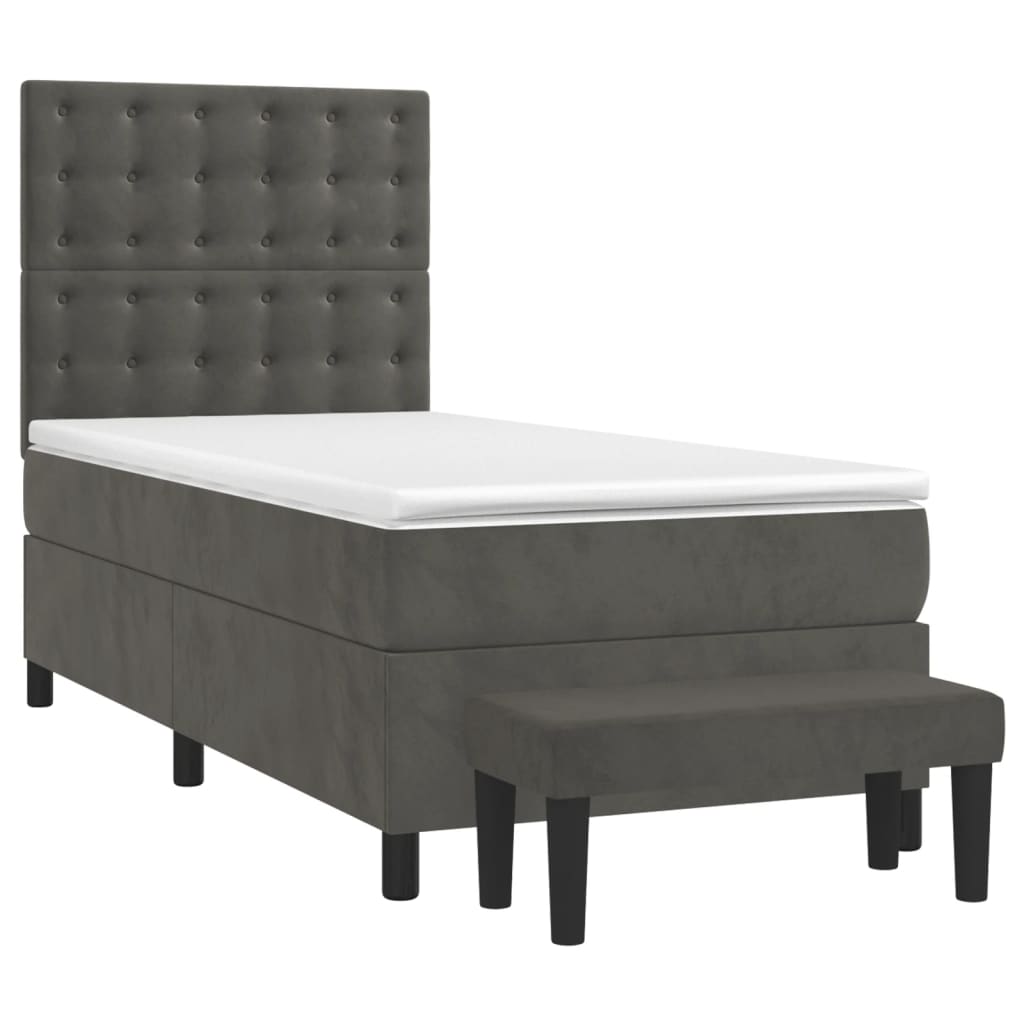 Boxspring met matras fluweel donkergrijs 90x190 cm Bedden & bedframes | Creëer jouw Trendy Thuis | Gratis bezorgd & Retour | Trendy.nl