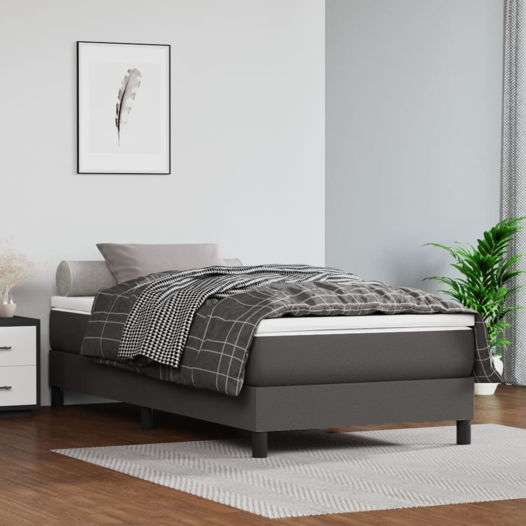 Boxspring met matras kunstleer grijs 90x200 cm Bedden & bedframes | Creëer jouw Trendy Thuis | Gratis bezorgd & Retour | Trendy.nl