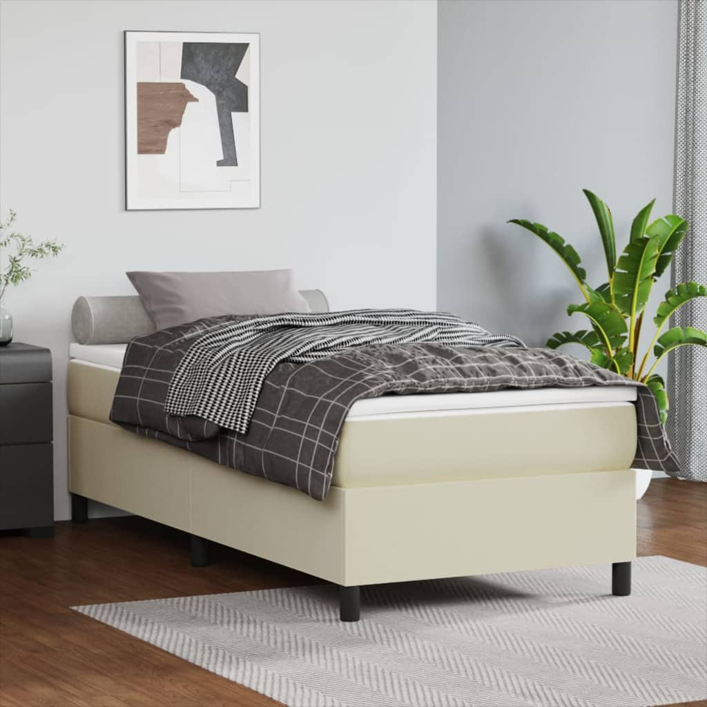 Boxspring met matras kunstleer crèmekleurig 90x200 cm