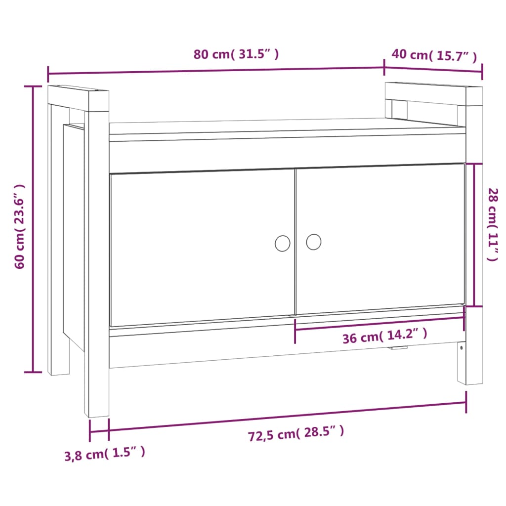 Halbankje 80x40x60 cm massief grenenhout Opberg- & halbankjes | Creëer jouw Trendy Thuis | Gratis bezorgd & Retour | Trendy.nl