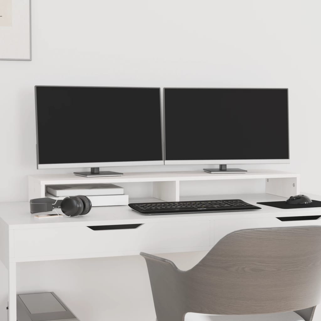 Monitorstandaard 100x27x10 cm massief grenenhout wit Computerverhogers en -standaards | Creëer jouw Trendy Thuis | Gratis bezorgd & Retour | Trendy.nl