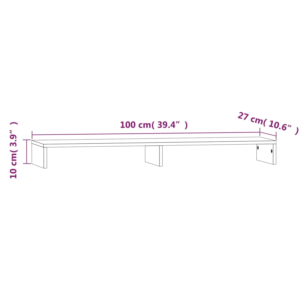 Monitorstandaard 100x27x10 cm massief grenenhout wit