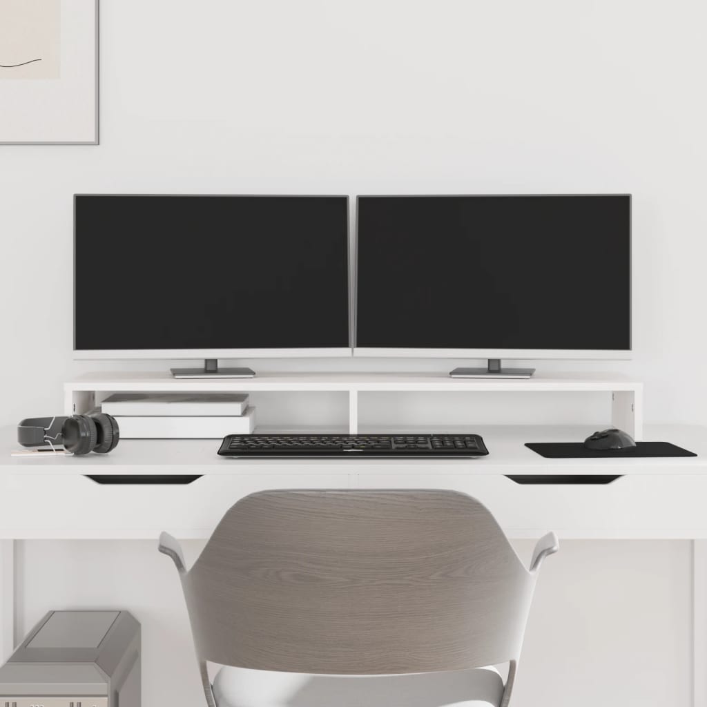 Monitorstandaard 100x27x10 cm massief grenenhout wit Computerverhogers en -standaards | Creëer jouw Trendy Thuis | Gratis bezorgd & Retour | Trendy.nl