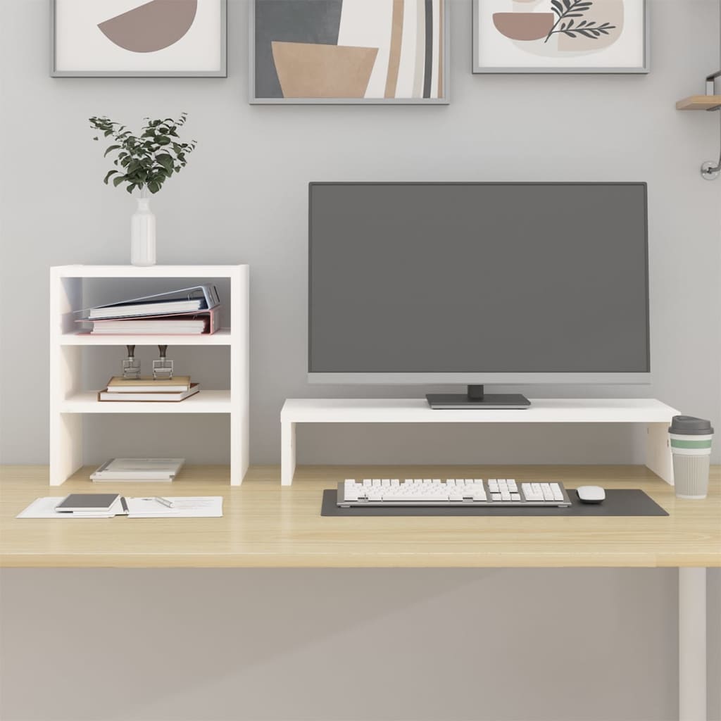 Monitorstandaard 81x20x30 cm massief grenenhout wit Computerverhogers en -standaards | Creëer jouw Trendy Thuis | Gratis bezorgd & Retour | Trendy.nl