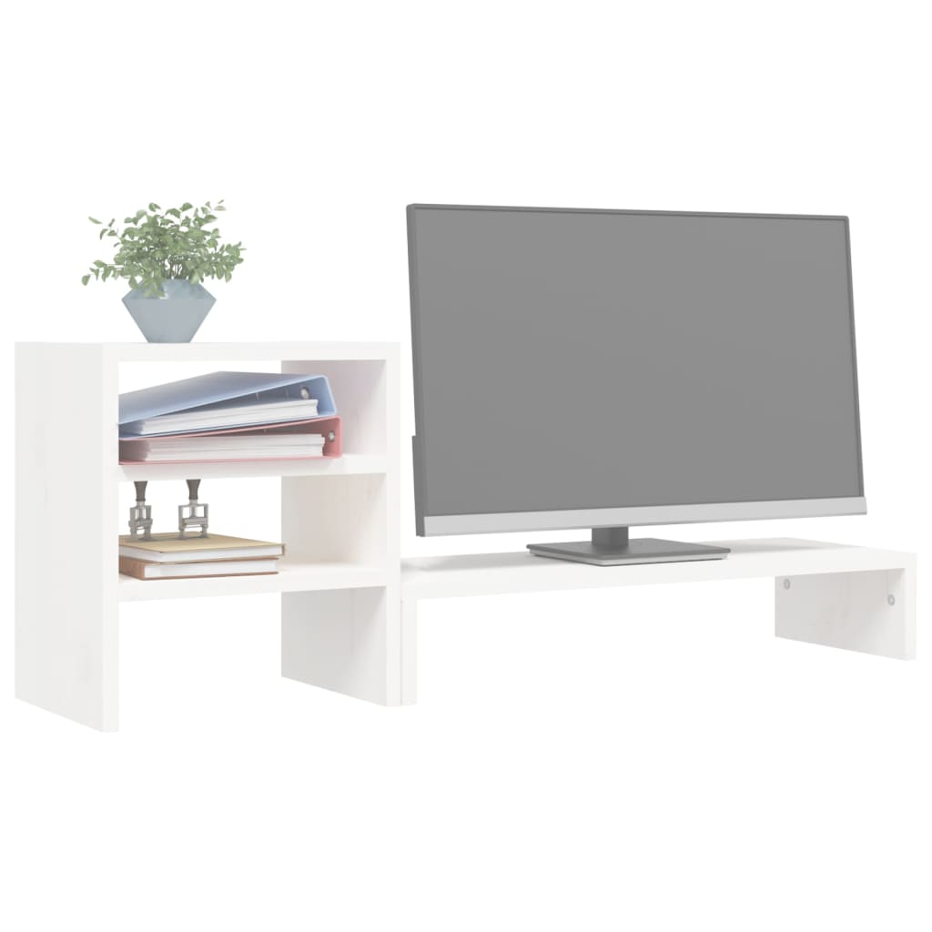 Monitorstandaard 81x20x30 cm massief grenenhout wit Computerverhogers en -standaards | Creëer jouw Trendy Thuis | Gratis bezorgd & Retour | Trendy.nl