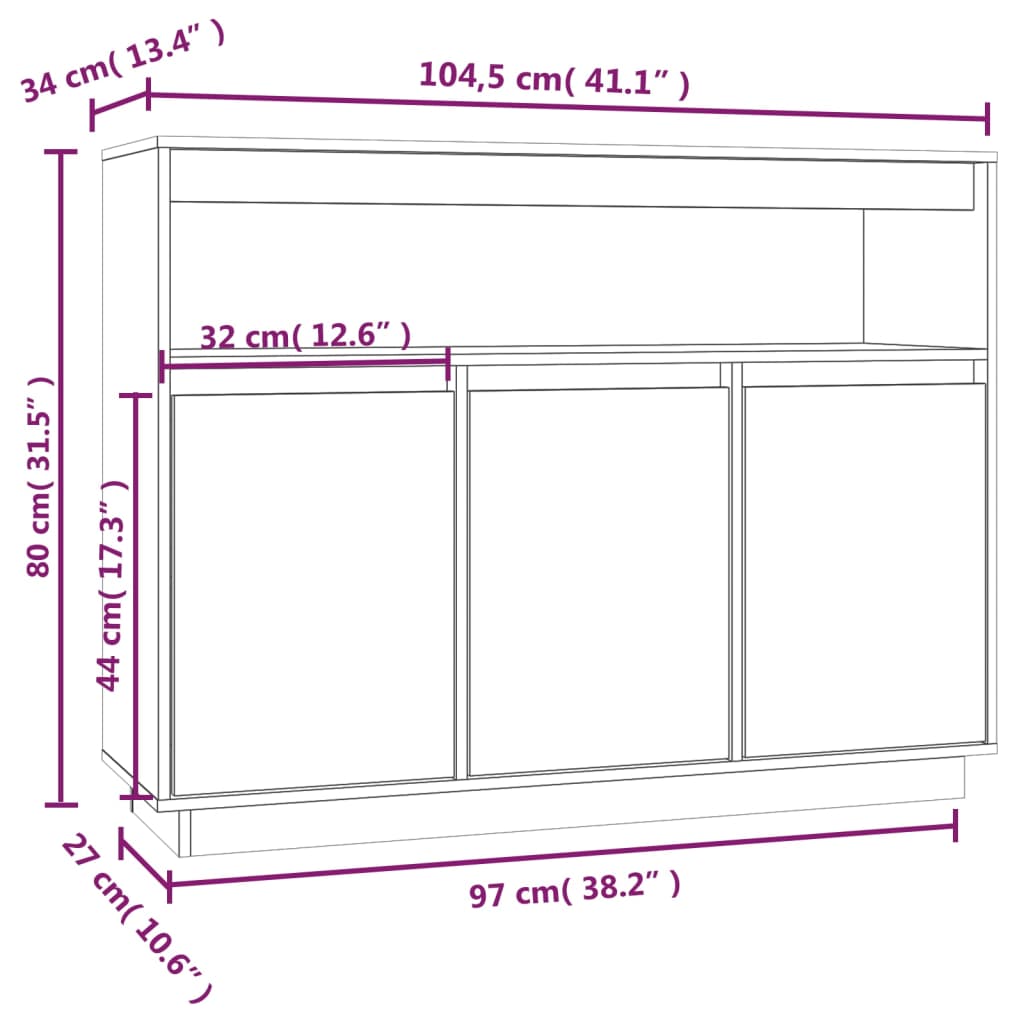 Dressoir 104,5x34x80 cm massief grenenhout Dressoirs & buffetkasten | Creëer jouw Trendy Thuis | Gratis bezorgd & Retour | Trendy.nl