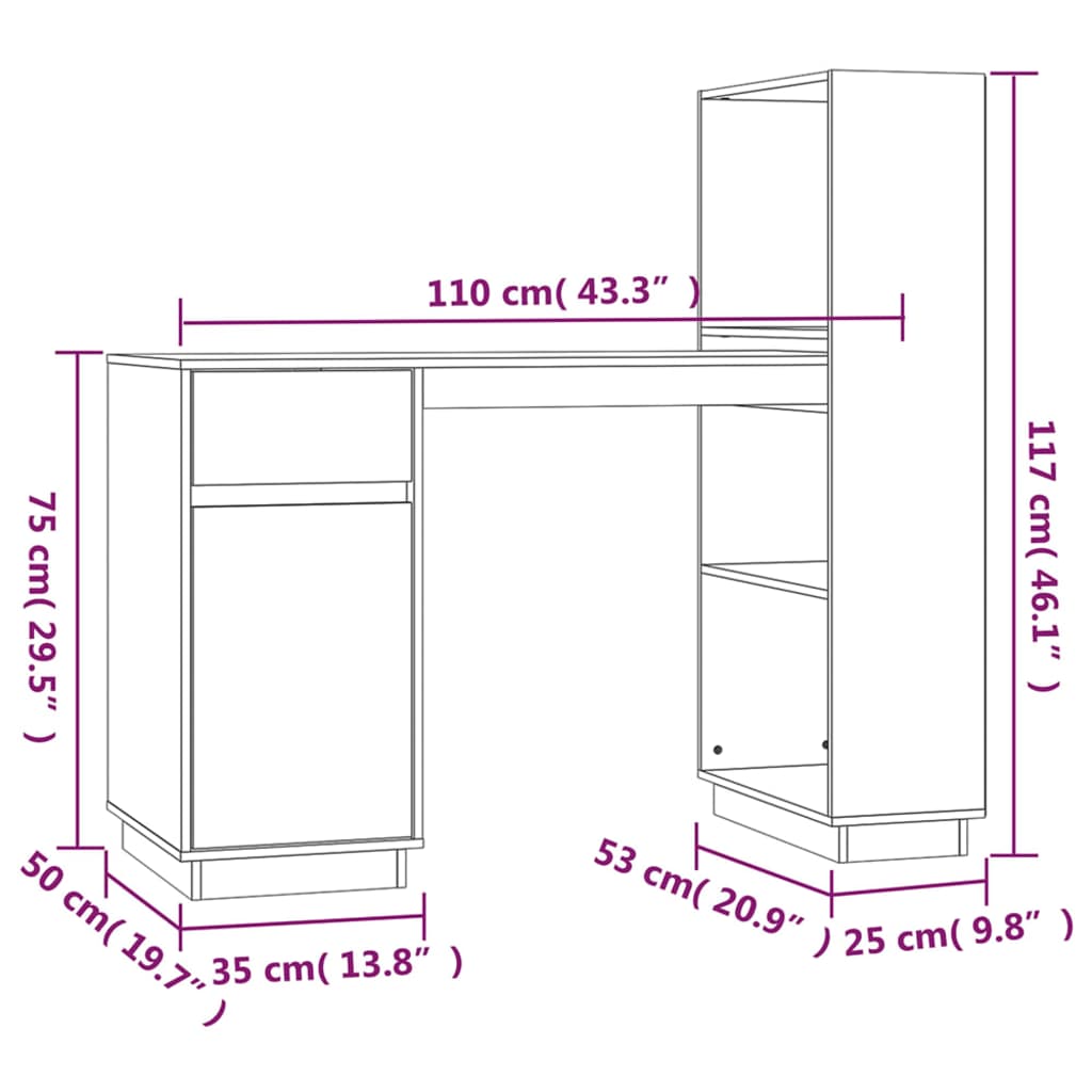 Bureau 110x53x117 cm massief grenenhout Bureaus | Creëer jouw Trendy Thuis | Gratis bezorgd & Retour | Trendy.nl