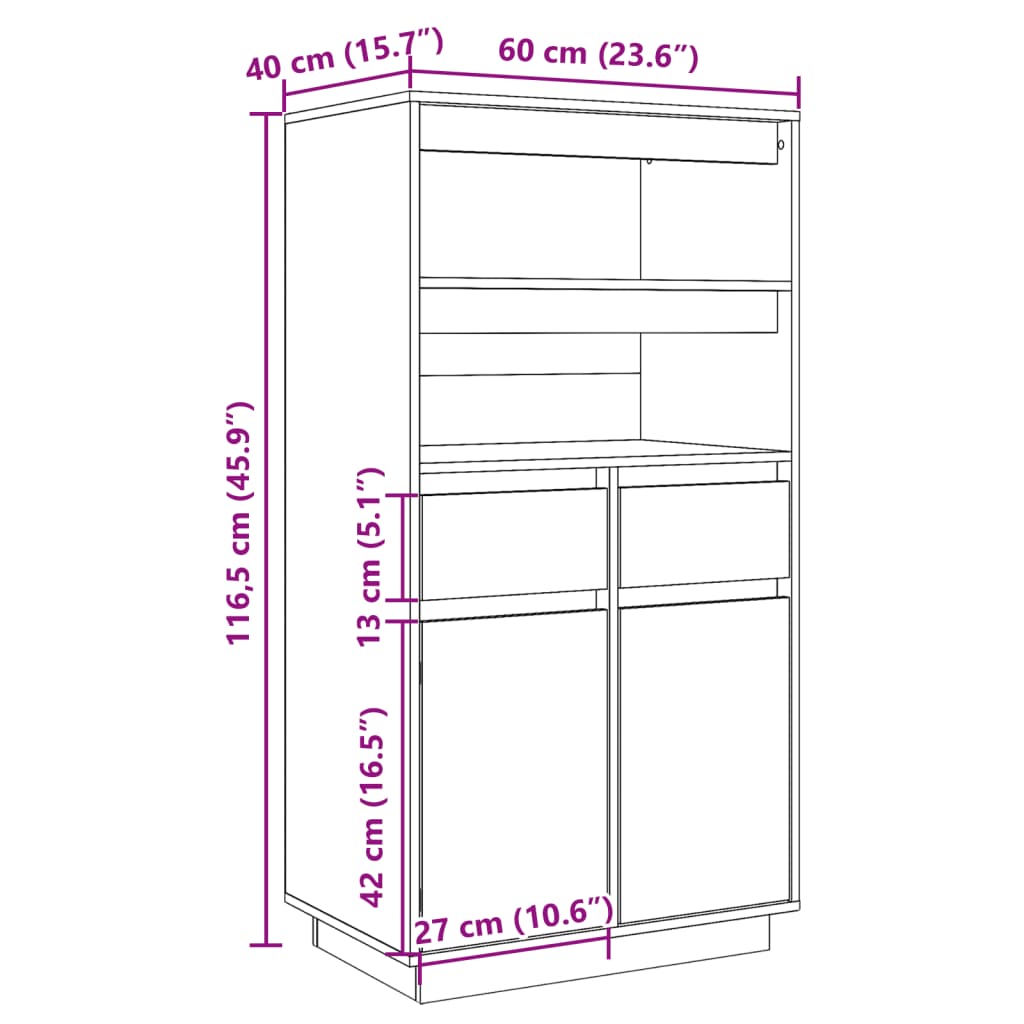 Hoge kast 60x40x116,5 cm massief grenenhout wit Dressoirs & buffetkasten | Creëer jouw Trendy Thuis | Gratis bezorgd & Retour | Trendy.nl