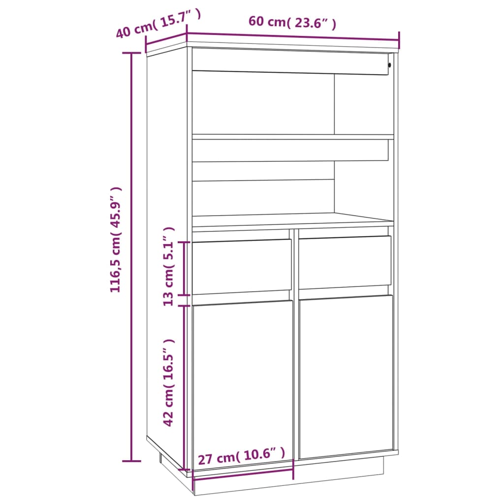 Hoge kast 60x40x116,5 cm massief grenenhout grijs Dressoirs & buffetkasten | Creëer jouw Trendy Thuis | Gratis bezorgd & Retour | Trendy.nl