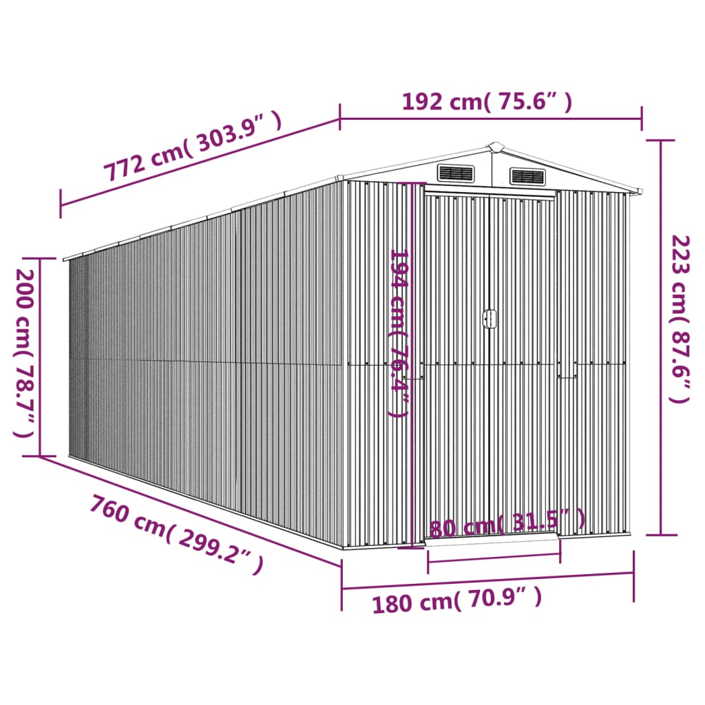 Tuinschuur 192x772x223 cm gegalvaniseerd staal groen Tuinhuizen | Creëer jouw Trendy Thuis | Gratis bezorgd & Retour | Trendy.nl