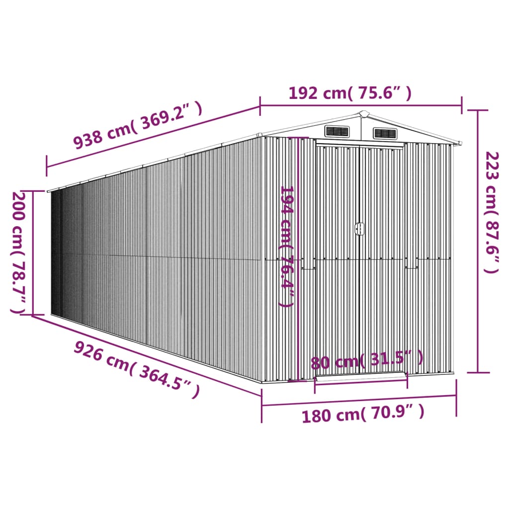 Tuinschuur 192x938x223 cm gegalvaniseerd staal lichtgrijs Tuinhuizen | Creëer jouw Trendy Thuis | Gratis bezorgd & Retour | Trendy.nl