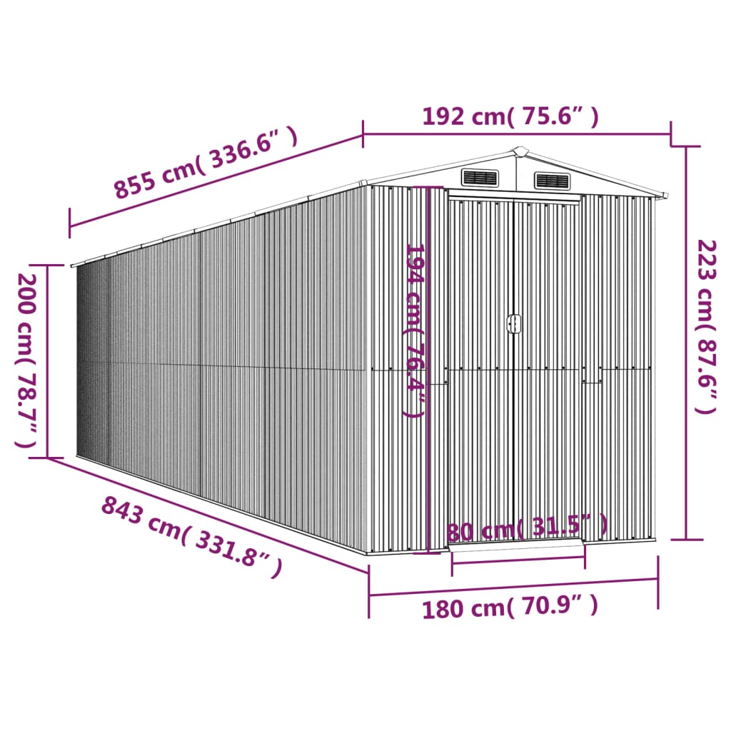 Tuinschuur 192x855x223 cm gegalvaniseerd staal antracietkleurig Tuinhuizen | Creëer jouw Trendy Thuis | Gratis bezorgd & Retour | Trendy.nl