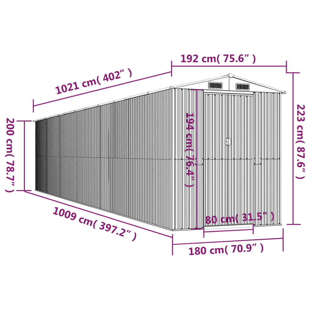 Tuinschuur 192x1021x223cm gegalvaniseerd staal antracietkleurig Tuinhuizen | Creëer jouw Trendy Thuis | Gratis bezorgd & Retour | Trendy.nl