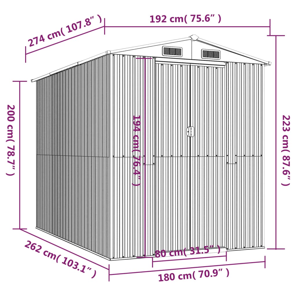 Tuinschuur 192x274x223 cm gegalvaniseerd staal donkerbruin Tuinhuizen | Creëer jouw Trendy Thuis | Gratis bezorgd & Retour | Trendy.nl