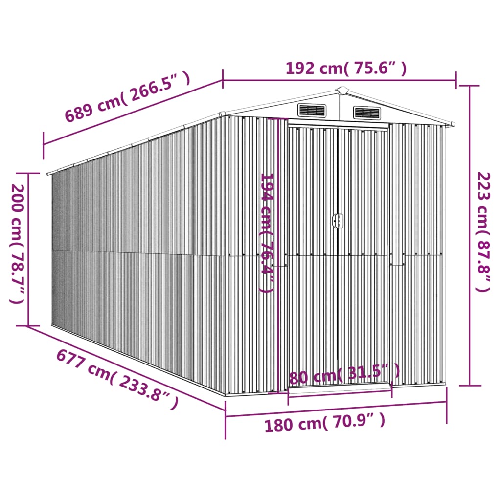 Tuinschuur 192x689x223 cm gegalvaniseerd staal donkerbruin