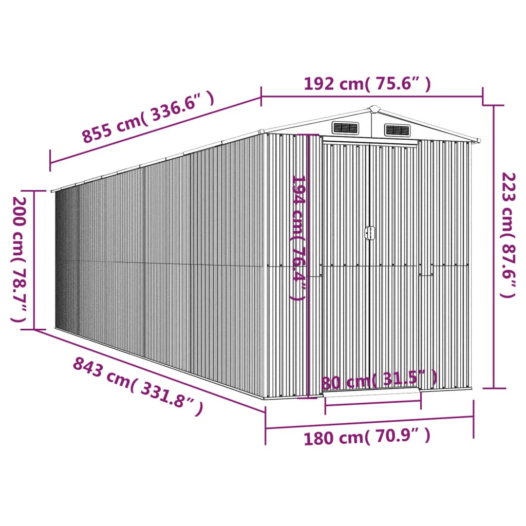 Tuinschuur 192x855x223 cm gegalvaniseerd staal donkerbruin