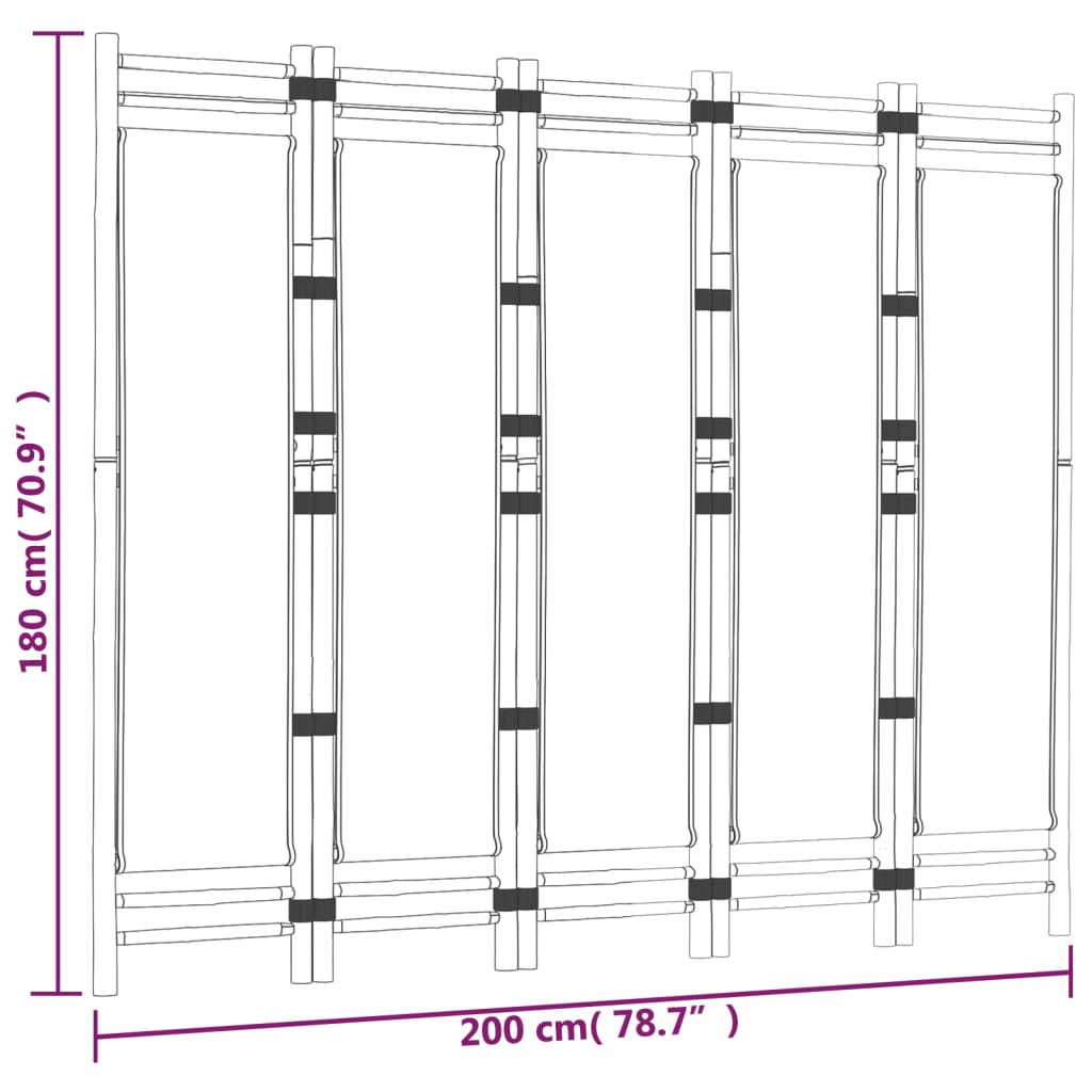 Kamerscherm 5-panelen inklapbaar 200 cm bamboe en canvas Kamerschermen | Creëer jouw Trendy Thuis | Gratis bezorgd & Retour | Trendy.nl