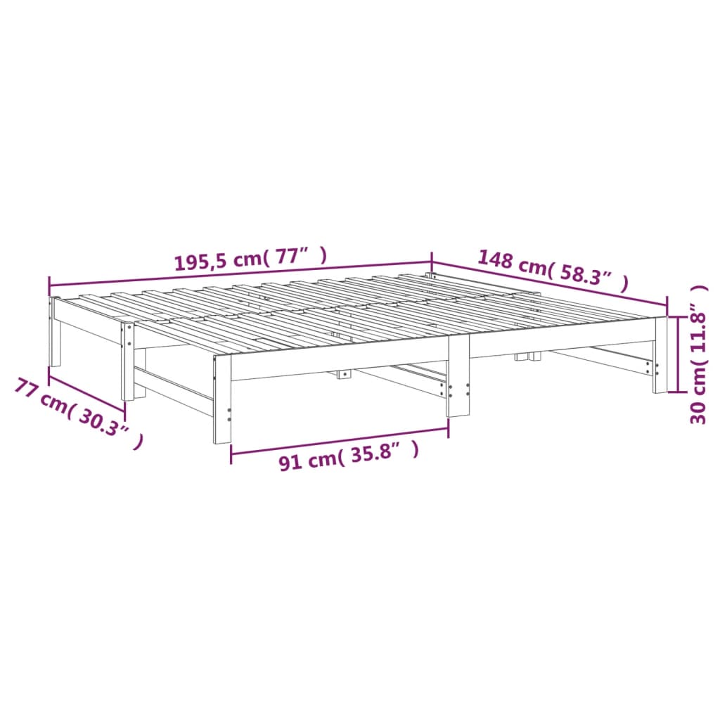 Slaapbank uitschuifbaar massief grenenhout 2x(75x190) cm Bedden & bedframes | Creëer jouw Trendy Thuis | Gratis bezorgd & Retour | Trendy.nl