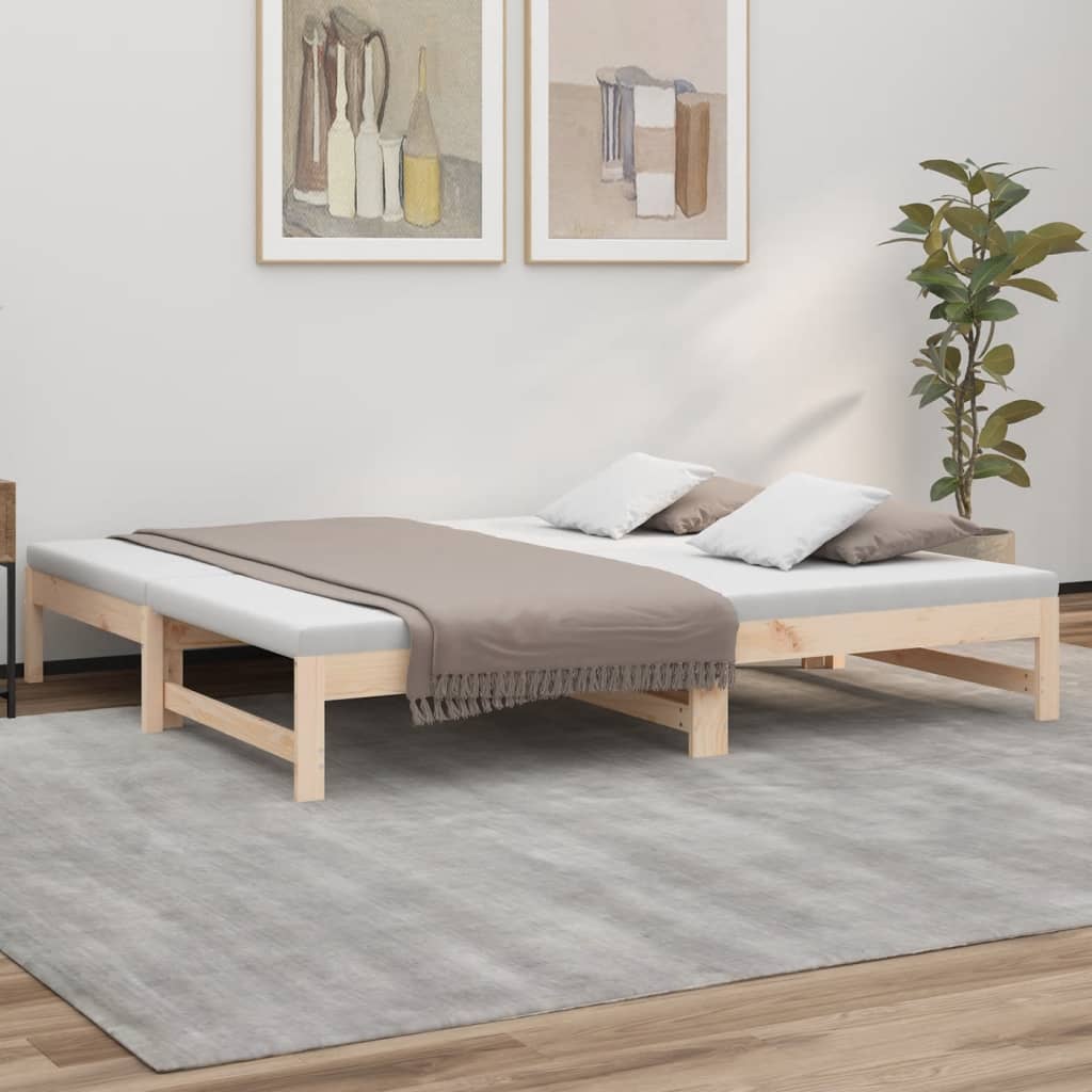 Slaapbank uitschuifbaar massief grenenhout 2x(75x190) cm Bedden & bedframes | Creëer jouw Trendy Thuis | Gratis bezorgd & Retour | Trendy.nl