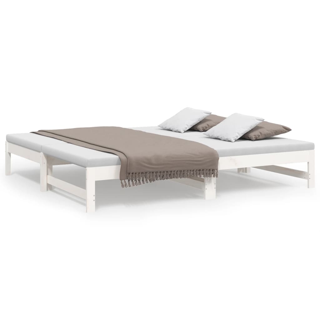 Slaapbank uitschuifbaar massief grenenhout wit 2x(75x190) cm Bedden & bedframes | Creëer jouw Trendy Thuis | Gratis bezorgd & Retour | Trendy.nl