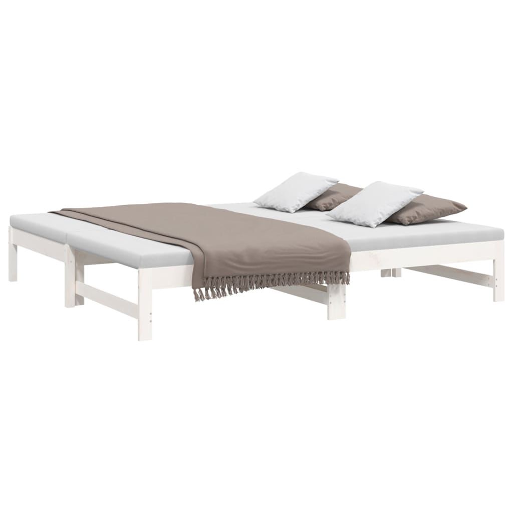 Slaapbank uitschuifbaar massief grenenhout wit 2x(75x190) cm Bedden & bedframes | Creëer jouw Trendy Thuis | Gratis bezorgd & Retour | Trendy.nl