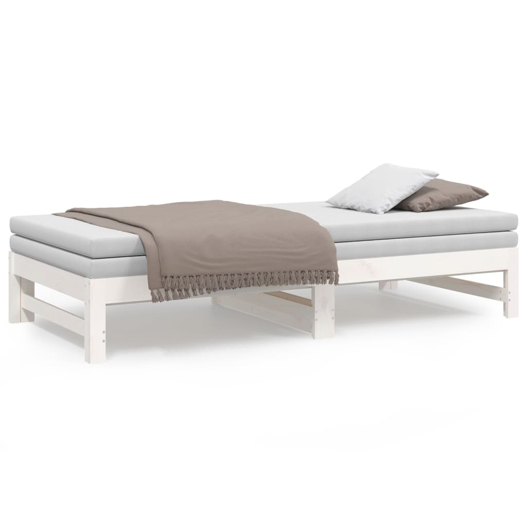 Slaapbank uitschuifbaar massief grenenhout wit 2x(75x190) cm Bedden & bedframes | Creëer jouw Trendy Thuis | Gratis bezorgd & Retour | Trendy.nl