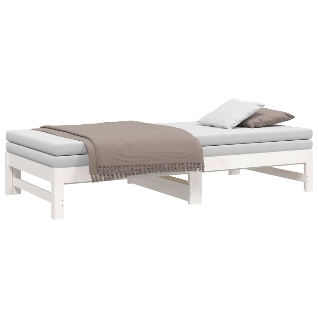 Slaapbank uitschuifbaar massief grenenhout wit 2x(75x190) cm Bedden & bedframes | Creëer jouw Trendy Thuis | Gratis bezorgd & Retour | Trendy.nl