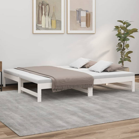 Slaapbank uitschuifbaar massief grenenhout wit 2x(75x190) cm Bedden & bedframes | Creëer jouw Trendy Thuis | Gratis bezorgd & Retour | Trendy.nl