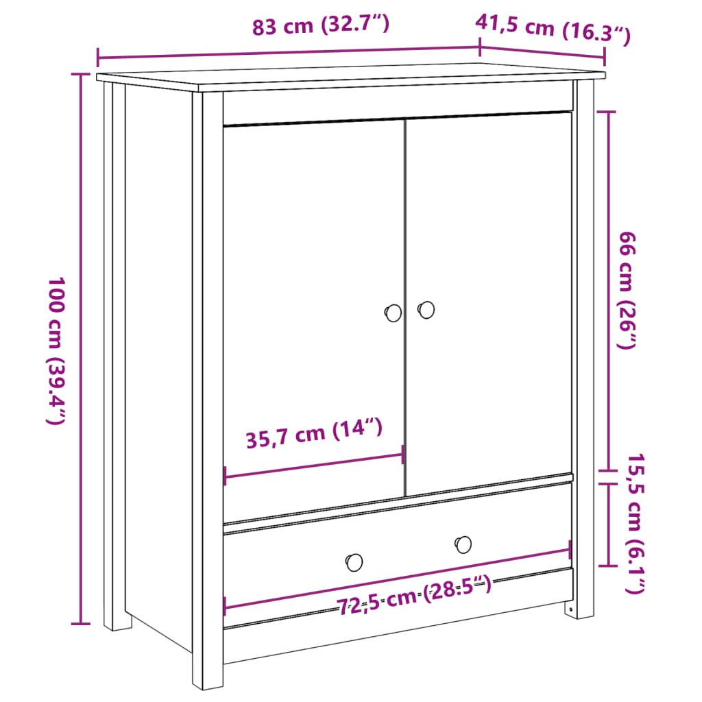 Hoge kast 83x41,5x100 cm massief grenenhout grijs Dressoirs & buffetkasten | Creëer jouw Trendy Thuis | Gratis bezorgd & Retour | Trendy.nl