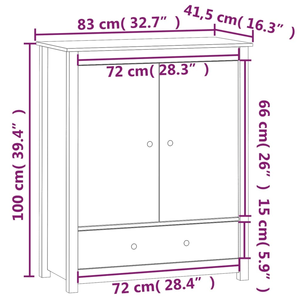 Hoge kast 83x41,5x100 cm massief grenenhout zwart Dressoirs & buffetkasten | Creëer jouw Trendy Thuis | Gratis bezorgd & Retour | Trendy.nl