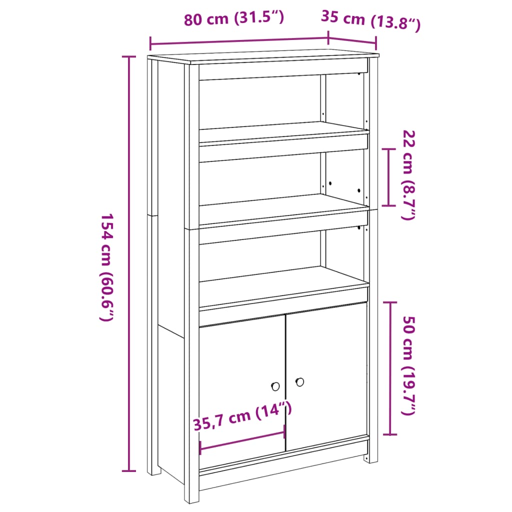 Hoge kast 80x35x154 cm massief grenenhout wit Dressoirs & buffetkasten | Creëer jouw Trendy Thuis | Gratis bezorgd & Retour | Trendy.nl