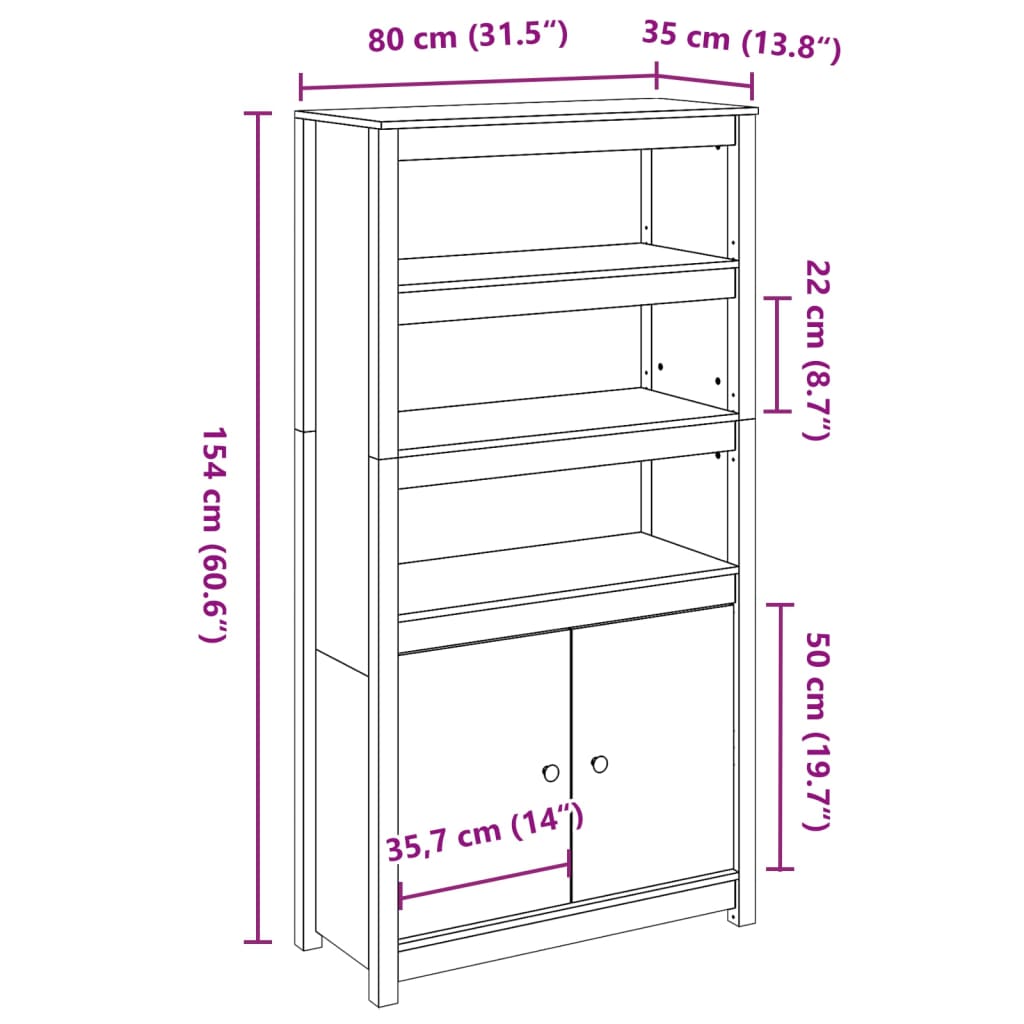 Hoge kast 80x35x154 cm massief grenenhout honingbruin Dressoirs & buffetkasten | Creëer jouw Trendy Thuis | Gratis bezorgd & Retour | Trendy.nl