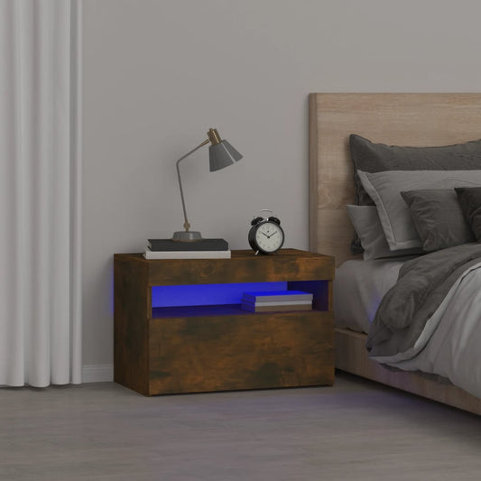 Nachtkastje met LED-verlichting 60x35x40 cm gerookt eikenkleur Nachtkastjes | Creëer jouw Trendy Thuis | Gratis bezorgd & Retour | Trendy.nl