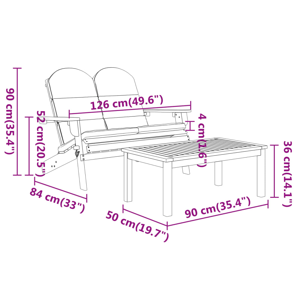 3-delige Loungeset Adirondack massief acaciahout Tuinsets | Creëer jouw Trendy Thuis | Gratis bezorgd & Retour | Trendy.nl