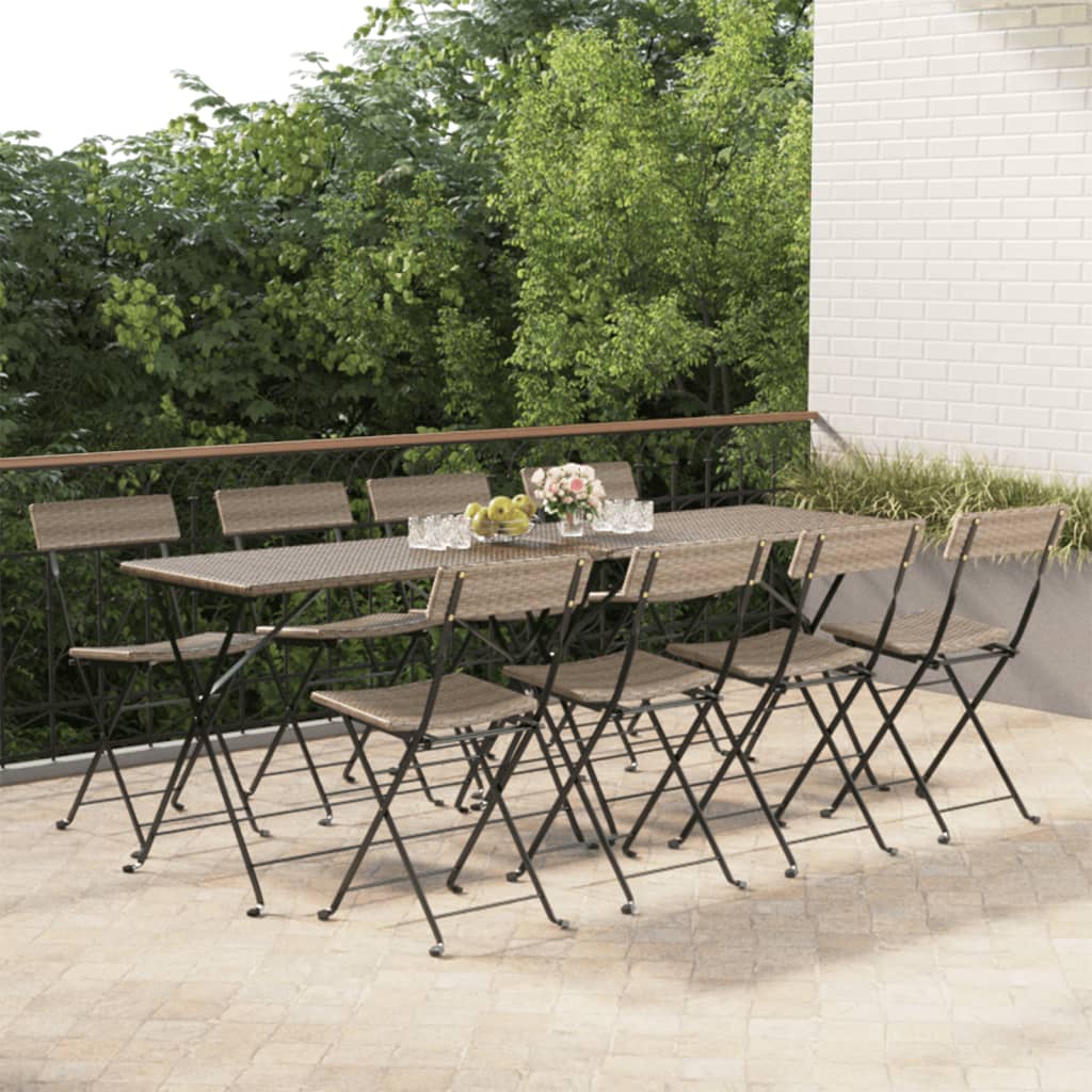 Bistrostoelen 8 st inklapbaar poly rattan en staal grijs Tuinstoelen | Creëer jouw Trendy Thuis | Gratis bezorgd & Retour | Trendy.nl